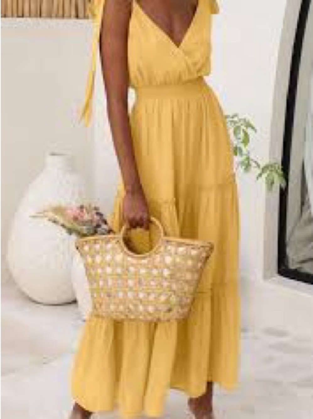 Sunshine Yellow V-Neck Maxi Dress with Tiered Skirt